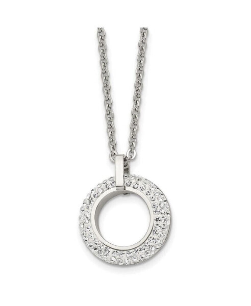 White Enameled Crystals Open Circle Pendant Cable Chain