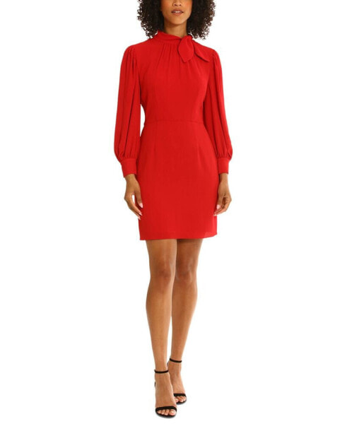 Women's Bubble-Crepe Blouson-Sleeve Mini Dress