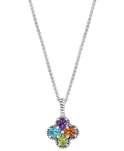 EFFY Collection eFFY® Multi-Gemstone Flower 18" Pendant Necklace (3 ct. t.w.) in Sterling Silver