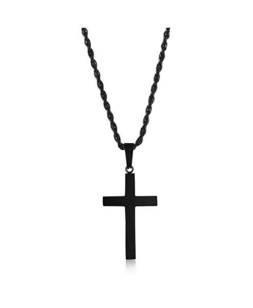Stainless Steel Black Plated Polished Cross Necklace
