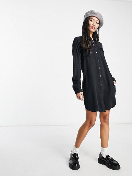 Vero Moda button through shirt mini dress in black