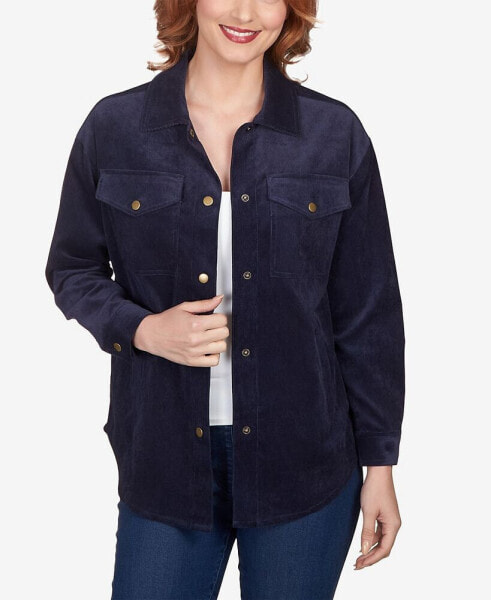 Petite Button Up Solid Corduroy Shacket