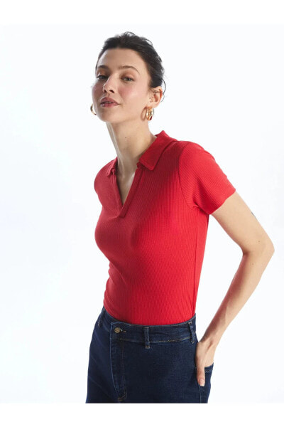 Classic Polo Yaka Düz Kısa Kollu Kadın Tişört