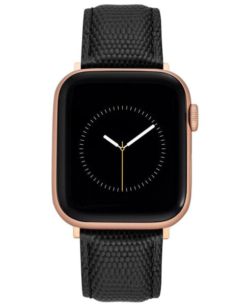 Black Genuine Leather Strap with Rose Gold-Tone Stainless Steel Lugs for 42mm, 44mm, 45mm, Ultra 49mm Apple Watch