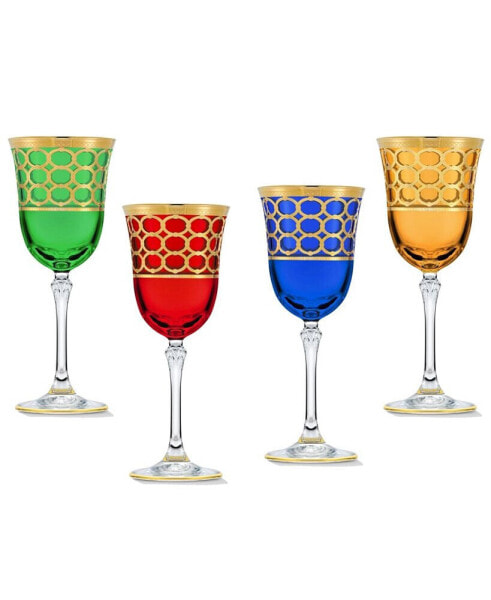 Multicolor Red Wine Goblet with Gold-Tone Rings, Set of 4