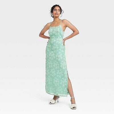 Women's Jacquard Maxi Slip Dress - A New Day Green M