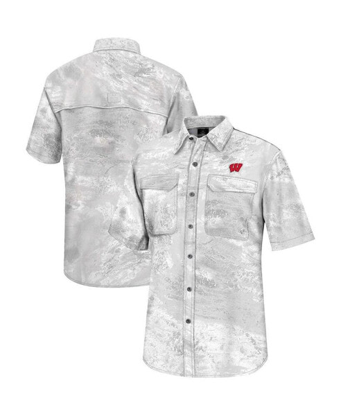 Men's White Wisconsin Badgers Realtree Aspect Charter Full-Button Fishing Shirt