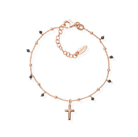 Pink gold-plated bracelet with a cross and zircons Candy Charm BRCRRN3