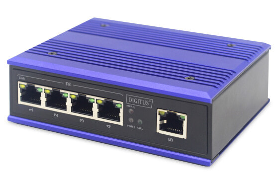 DIGITUS 4 Port Fast Ethernet Network Switch, Industrial, Unmanaged, 1 RJ45 Uplink