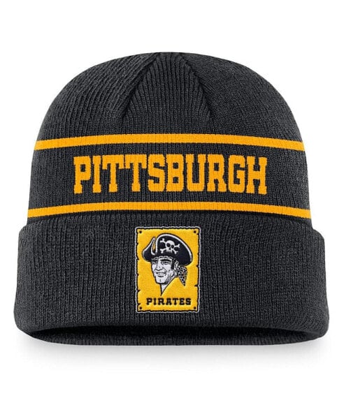 Men's Black Pittsburgh Pirates Cooperstown Collection Rewind Terra Cuffed Knit Hat