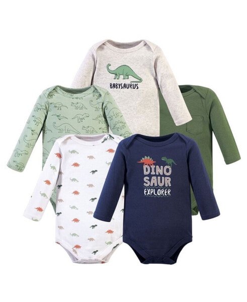 Baby Boys Cotton Long-Sleeve Bodysuits 5pk, Dinosaur Explorer