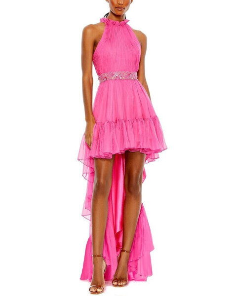 Mac Duggal Halter Neck High Low Flowy Gown Women's