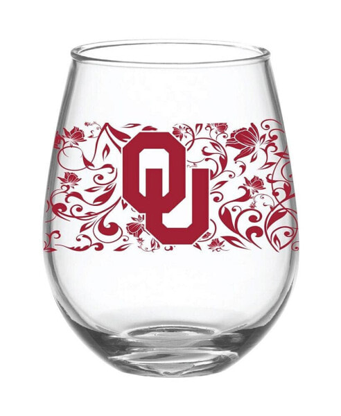 Oklahoma Sooners 15 Oz Floral Stemless Wine Glass