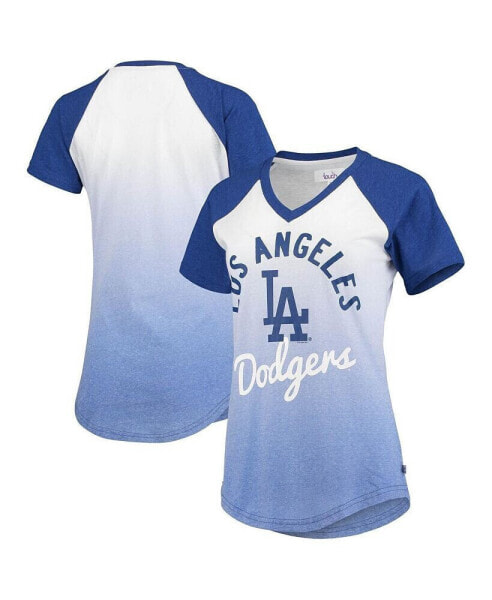 Футболка блузка Touch женская воротник V-образный Королевский и белый Los Angeles Dodgers Shortstop Ombre Raglan.