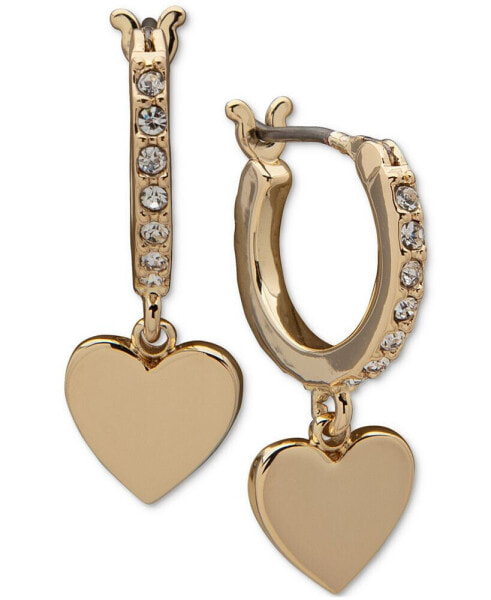 Серьги DKNY Gold-Tone Pavé Heart Hoop