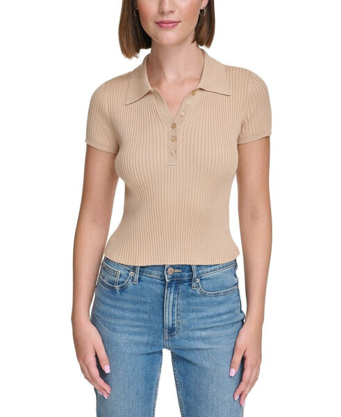 Women's Ribbed Quarter-Button Polo Shirt