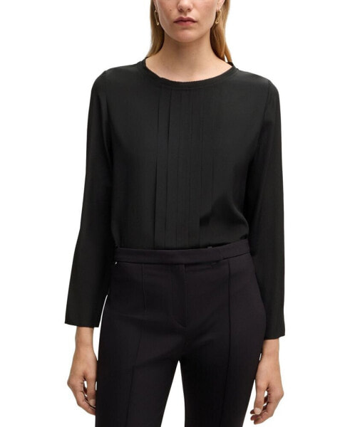 Women's Pleated Front Long-Sleeved Blouse