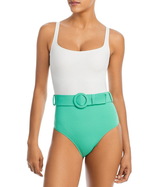 Evarae Womens Cassandra One Shoulder One Piece Swimsuit Green White Size 10