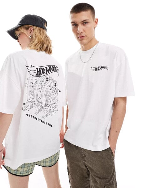 ASOS DESIGN unisex oversized license t-shirt with Hot Wheels graphic prints in white