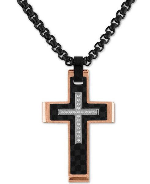 Diamond Cross 22" Pendant Necklace (1/10 ct. t.w.) in Stainless Steel, Black Carbon Fiber, Created for Macy's