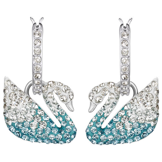 SWAROVSKI Damen Ohrringe Ohrhänger ICONIC SWAN Blau, Rhodiniert 5512577