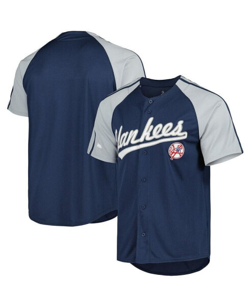 Men's Navy New York Yankees Button-Down Raglan Fashion Jersey