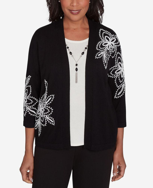 Runway Ready Women's Floral Embroidered Two in One Top with Detachable Necklace