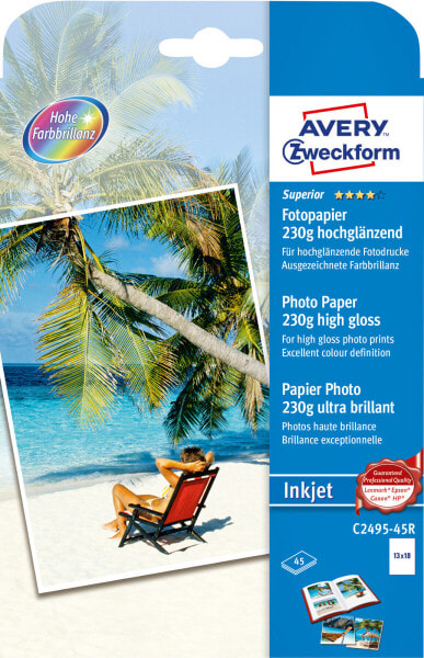 Avery Zweckform Avery C2495-45R - High-gloss - 230 g/m² - Inkjet - White - 45 sheets - Chlorine