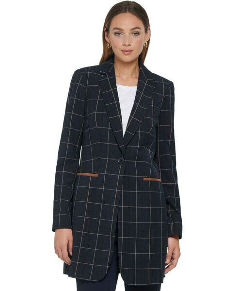 Women's Windowpane One-Button Blazer