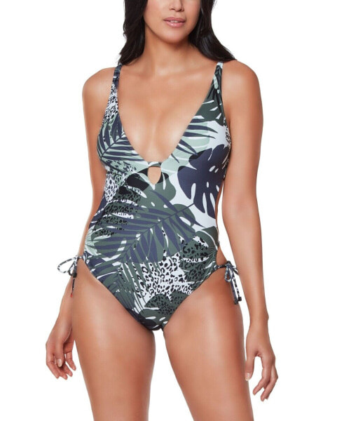 Bar Iii 296850 Women's Printed Side-Tie One-Piece Swimsuit Size Large
