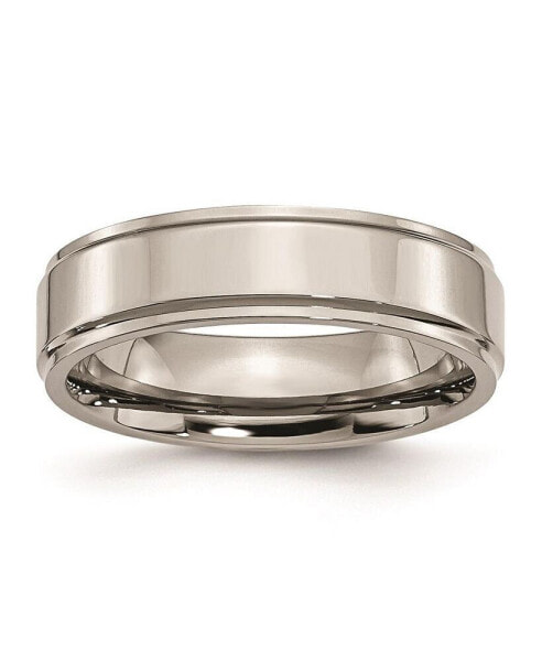 Titanium Polished Ridged Edge Wedding Band Ring