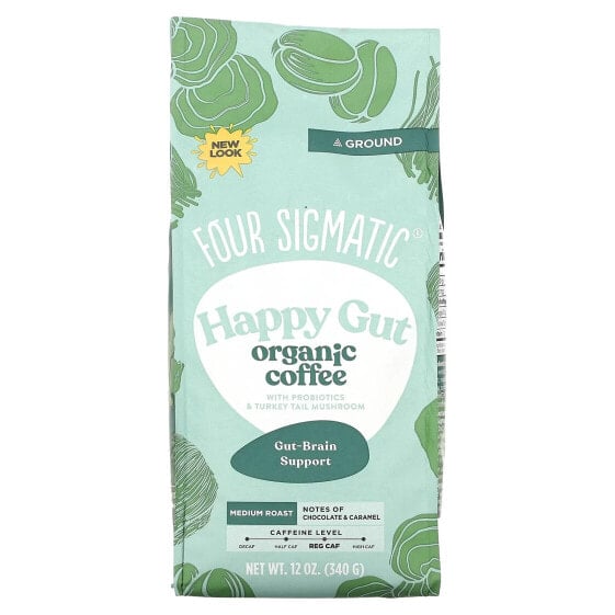 Happy Gut, Organic Coffee with Probiotics and Turkey Tail Mushroom, Ground, Medium Roast, 12 oz (340 g)