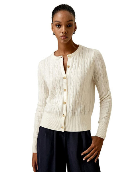 Women's Cable-Knit Cashmere Crewneck Cardigan