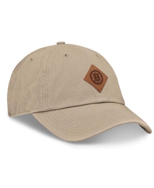 Men's Khaki Boston Bruins Elements Unstructured Patch Leather Strapback Hat