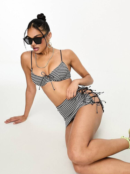 ASOS DESIGN mix and match seersucker underwired bikini top in mono gingham