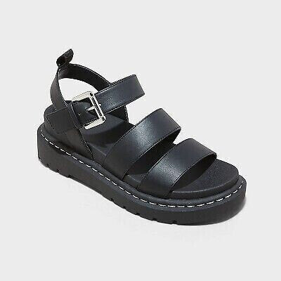 Women's Thalia Wide Width Lug Slide Sandals - Wild Fable Black 9W