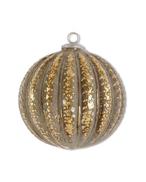K&K Interiors 7.75In Distressed Glass Embossed Ball Ornament Gold