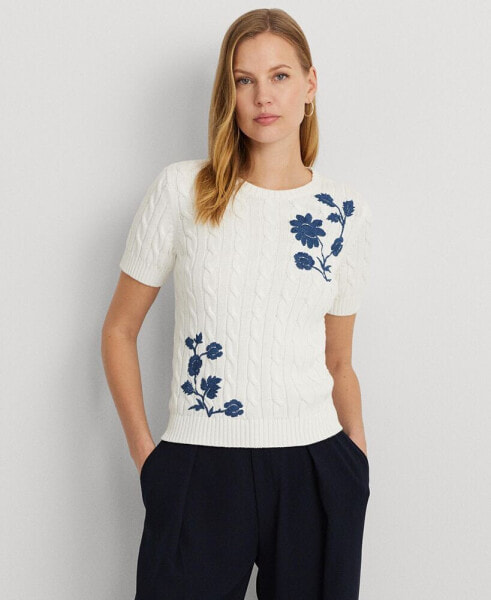 Women's Embroidered Cable-Knit Sweater