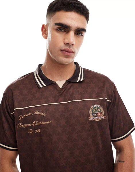 Cotton On oversized sports polo t-shirt with graphics in brown