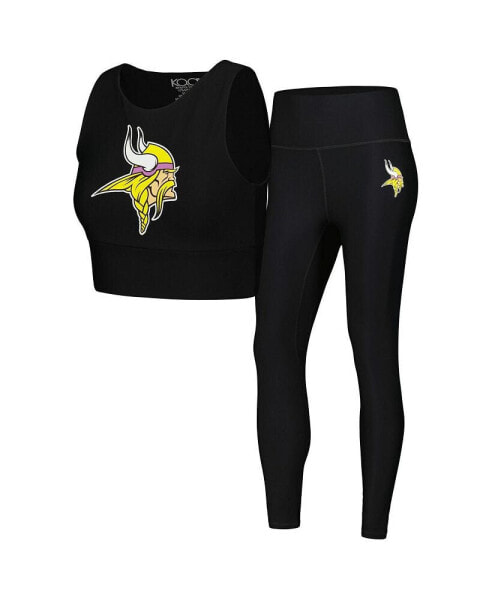 Women's Black Minnesota Vikings Leggings and Midi Bra Set