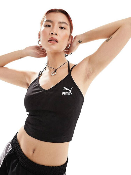 Puma Classics ribbed crop top in black