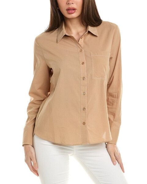 Ellen Tracy Contrast Stitch Shirt Women's Brown Xl