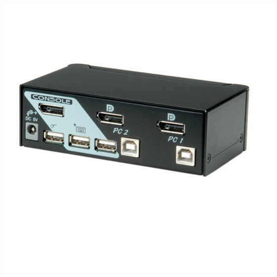 ROLINE KVM Switch - 1 User - 2 PCs - DisplayPort - with USB Hub - 1920 x 1200 pixels - Black