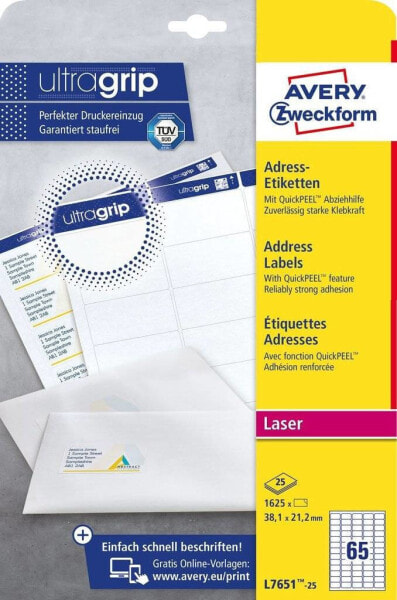 Avery Zweckform Avery L7651-25 - White - Self-adhesive label - Paper - Laser - Permanent - Rounded rectangle