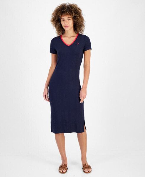 Women's Rib-Knit Midi T-Shirt Dress
