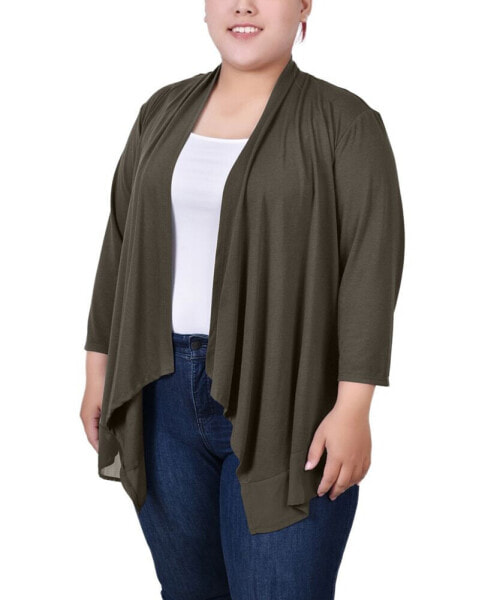 Plus Size 3/4 Sleeve Sharkbite Hem Cardigan