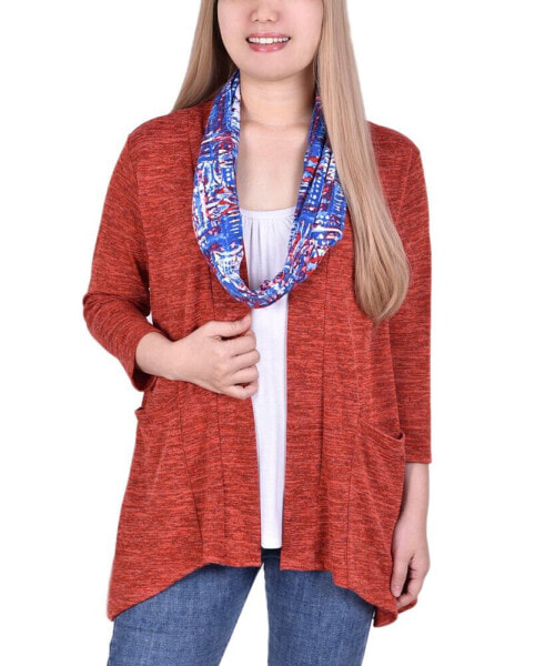 Petite 3-Fer Cardigan with Tank and Scarf Top