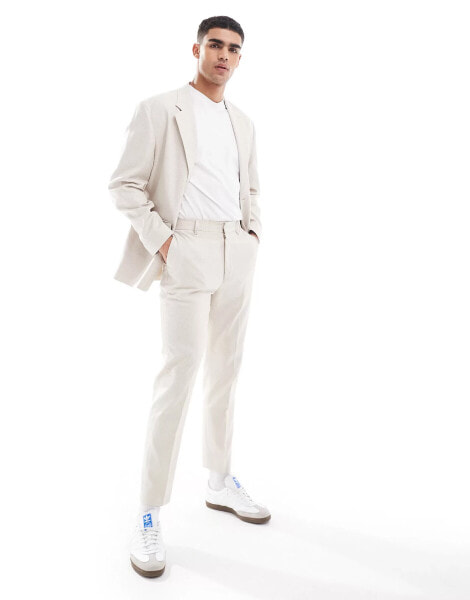 ASOS DESIGN tapered suit trouser in light grey with linen texture