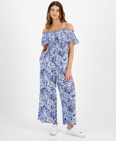 Women's Floral-Print Off-the-Shoulder Jumpsuit