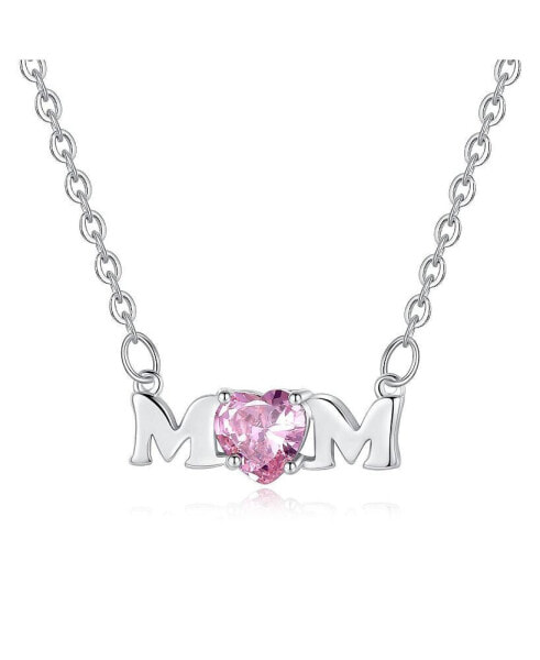 Mom Necklace with Pink Cubic Zirconia